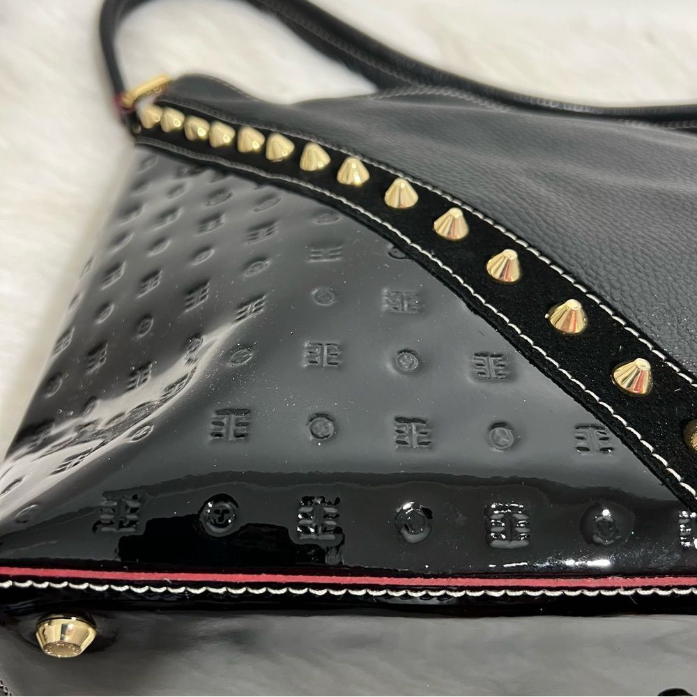 NWT Arcadia Made in Italy Black Patent‎ Leather Gold Studded Bag - Picture 6 of 15